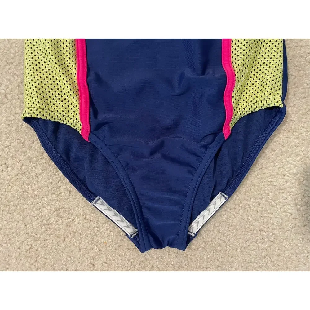 Speedo Girls 1 Piece Swim Suit Sz M 10 Racerback Navy Athletic Modest Bathing